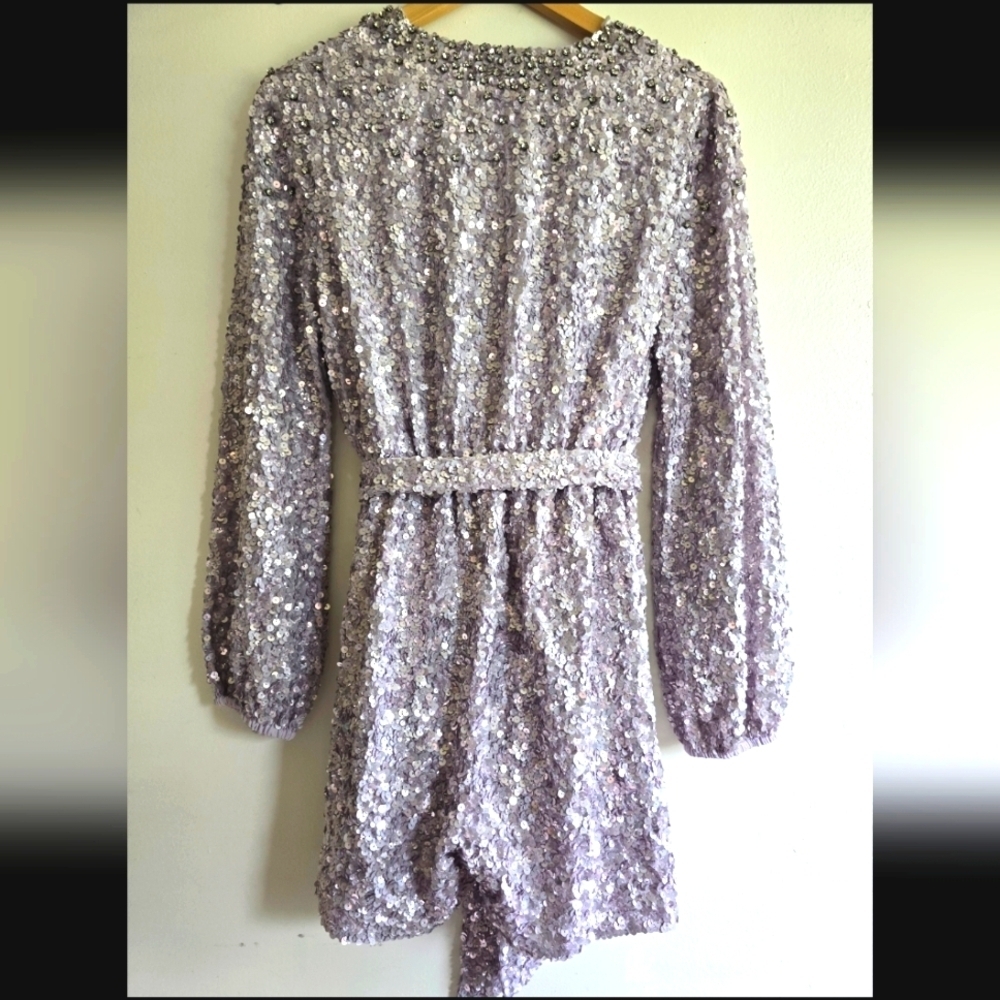 NWT! Mac Duggal, Sequin And Rhinestone Short Romper, Lilac, Size XS - Picture 2 of 12
